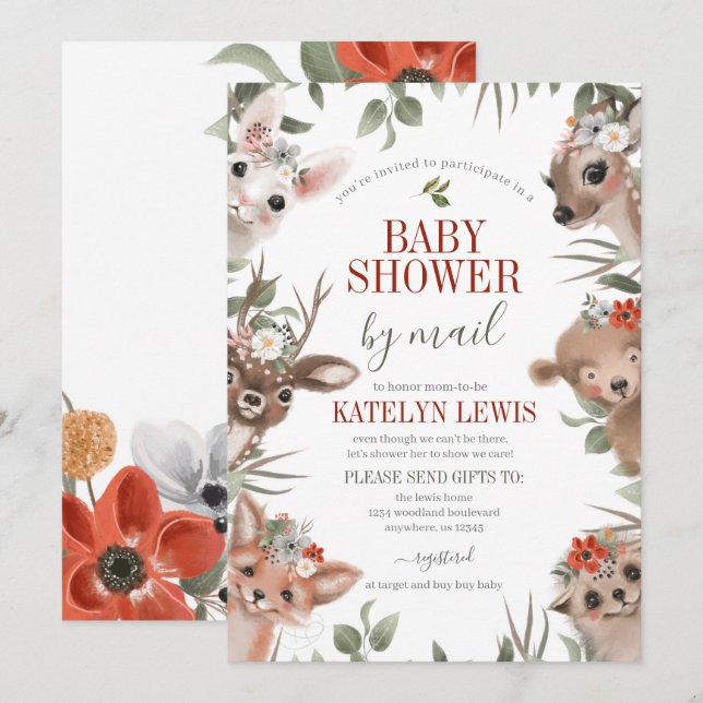 Woodland Greenery Baby Shower by Mail Invitation (Front/Back)