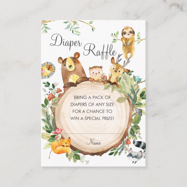 Woodland Greenery Baby Shower Diaper Raffle Ticket Enclosure Card (Front)