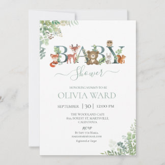 Woodland Greenery Baby Shower Invitation