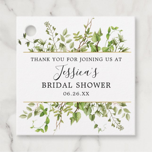 Woodland Greenery Bridal Shower Favour Tag (Front)