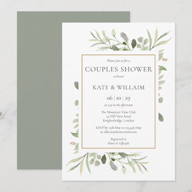 Woodland Greenery Couples Baby Shower|Sprinkle Invitation (Front/Back)