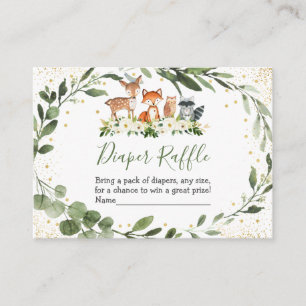 Woodland Greenery Forest Animal Diaper Raffle Card