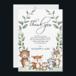 Woodland Greenery Forest Animals Baby Shower Favou Thank You Card<br><div class="desc">This adorable woodland-themed thank you card features hand-painted illustration of cute forest animals and soft greenery wreath. Use the design tools to edit the text,  change font colour and style to create a unique one of a kind thank you card design.</div>