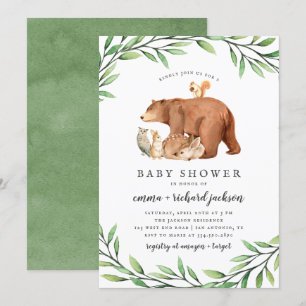 Woodland Greenery Forest Animals Baby Shower Invitation