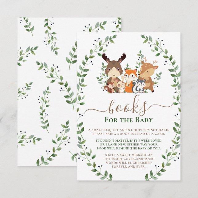 Woodland Greenery Forest Animals Books For Baby Enclosure Card (Front/Back)