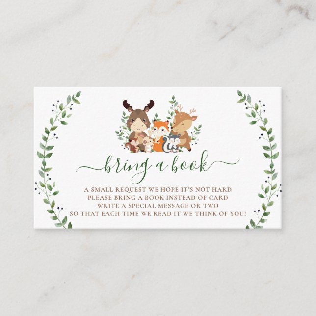 Woodland Greenery Forest Animals Books For Baby Enclosure Card (Front)