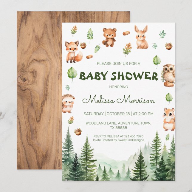 Woodland Greenery Forest Friends Boho baby shower  Invitation (Front/Back)