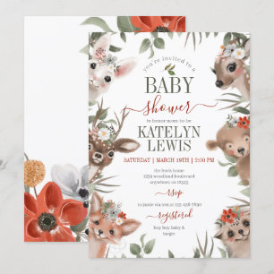 Woodland Greenery Girl Baby Shower Invitation
