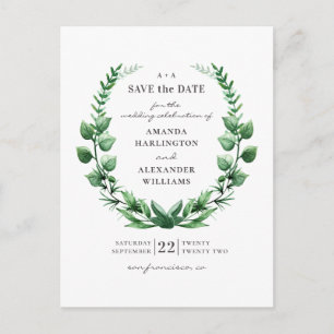 Woodland greenery. Green botanical Save the Date Postcard