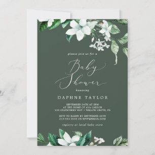 Woodland Greenery Hunter Green Baby Shower Invitation