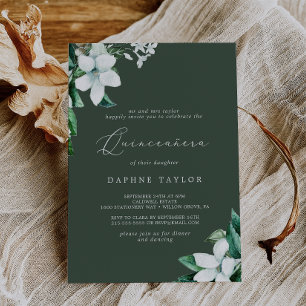 Woodland Greenery   Hunter Green Quinceañera Invitation