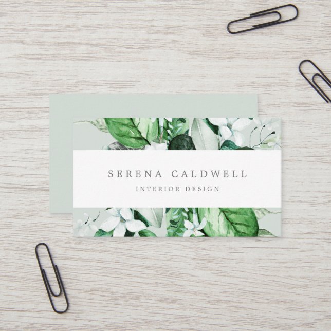 Woodland Greenery | Mint Green Business Card (Front/Back In Situ)