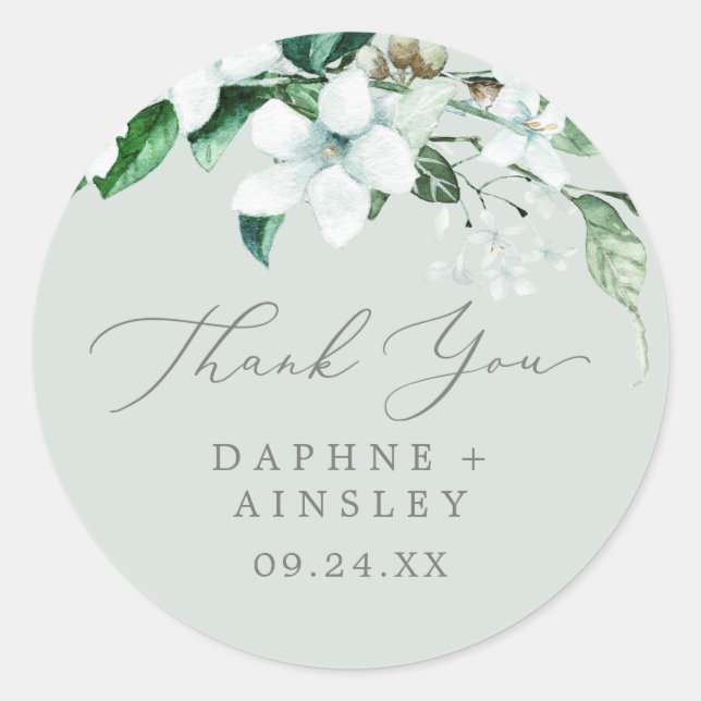 Woodland Greenery | Mint Green Thank You Wedding Classic Round Sticker (Front)