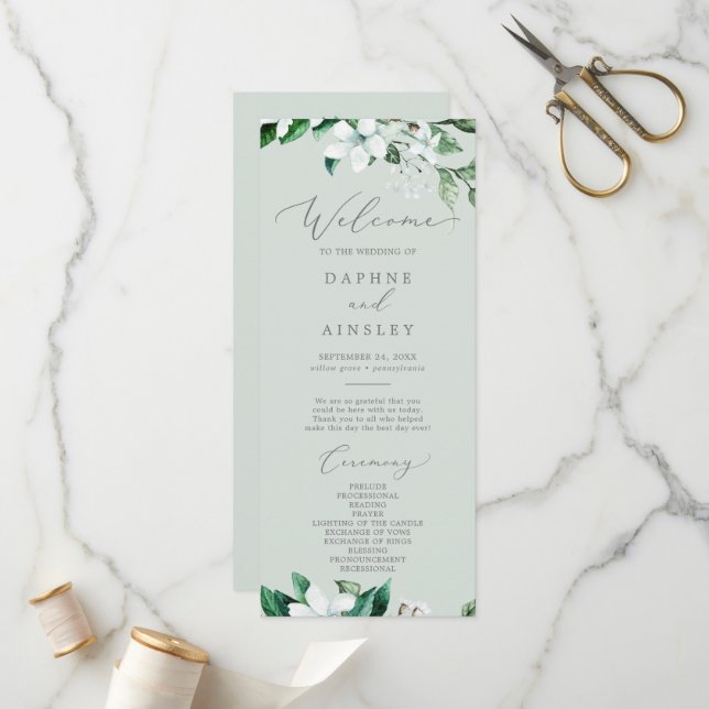 Woodland Greenery | Mint Green Wedding Program Programme (Front/Back In Situ)
