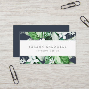 Woodland Greenery Navy Blue Business Card