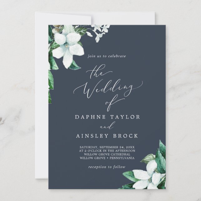 Woodland Greenery | Navy Blue The Wedding Of Invitation (Front)