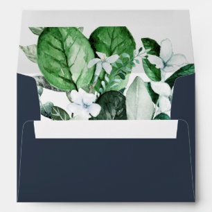Woodland Greenery   Navy Blue Wedding Invitation Envelope
