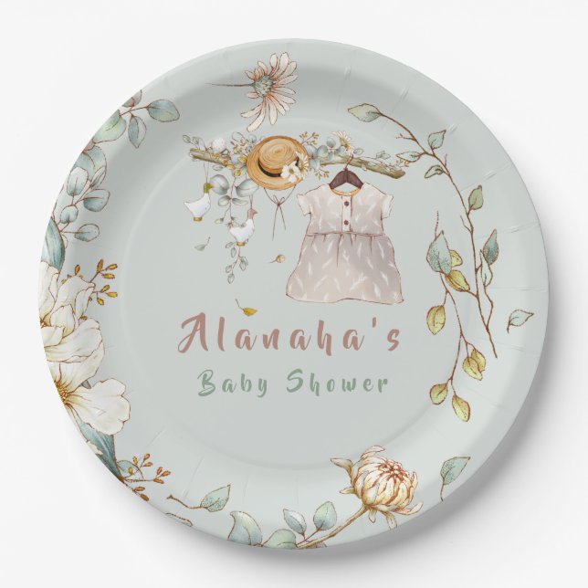 Woodland Greenery Rustic Girl Paper Plates (Front)