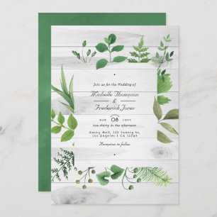 Woodland Greenery Rustic QR Code RSVP Wedding Invitation