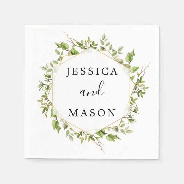 Woodland Greenery Wedding Cocktail Napkin (Front)