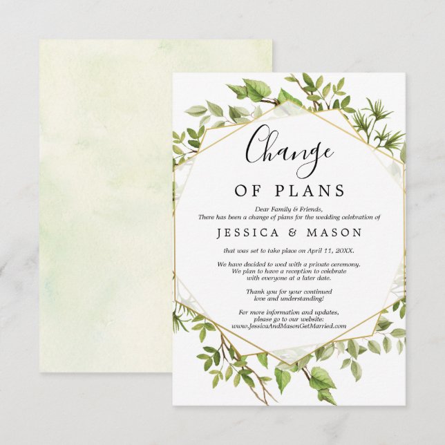 Woodland Greenery Wedding Postponed Announcement (Front/Back)