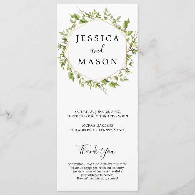 Woodland Greenery Wedding Program Programme (Front)