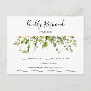 Woodland Greenery Wedding RSVP Postcard