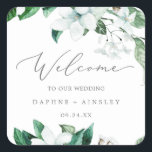 Woodland Greenery Wedding Welcome Square Sticker<br><div class="desc">These woodland greenery wedding welcome stickers are perfect for a summer or fall wedding. The modern boho design features lush emerald, sage and olive green watercolor leaves and botanicals with sprigs of elegant white flowers. Personalise these stickers with the location of your wedding, names, and wedding date. These labels are...</div>