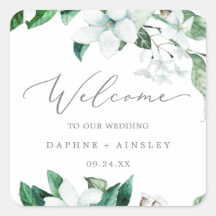 Woodland Greenery Wedding Welcome Square Sticker