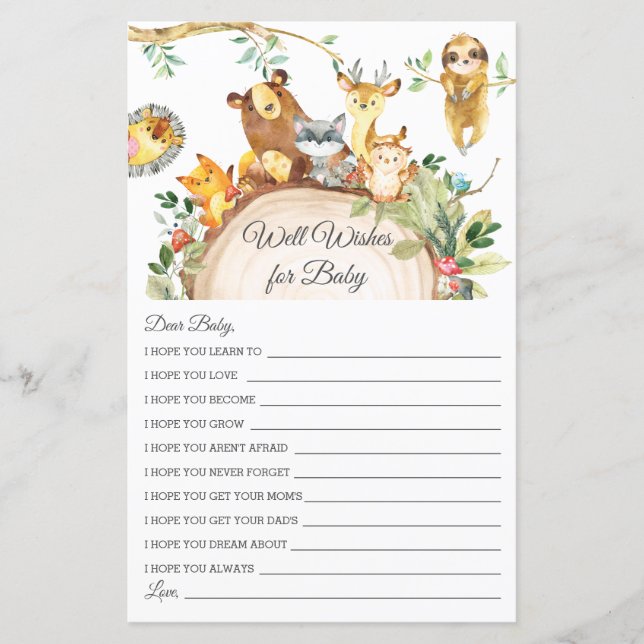 Woodland Greenery Well Wishes for Baby Shower Card (Front)