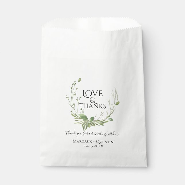 Woodland Greenery Wreath Wedding Favour Bags (Front)