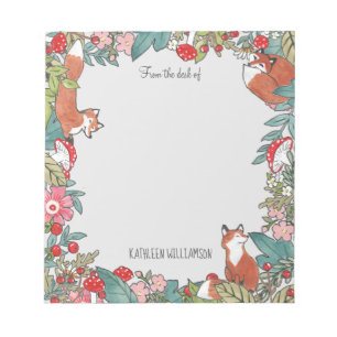 Woodland Grey Fox Foxes Forest Leaf Personalised Notepad