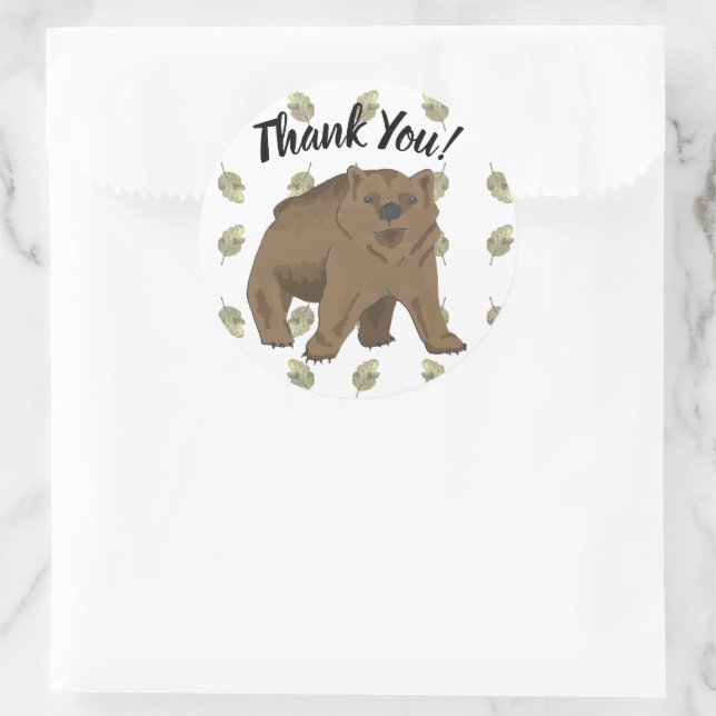 Woodland Grizzly Bear Cub Thank You Classic Round Sticker (Bag)