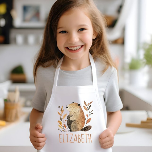 Woodland Groundhog Cute Personalized Kids Apron (Creator Uploaded)