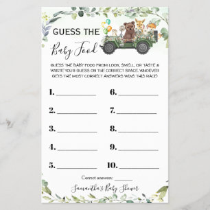 Woodland Guess the Baby Food Baby Shower Game Card