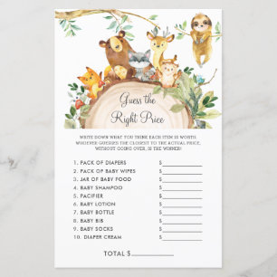 Woodland Guess the Right Price Baby Shower Game