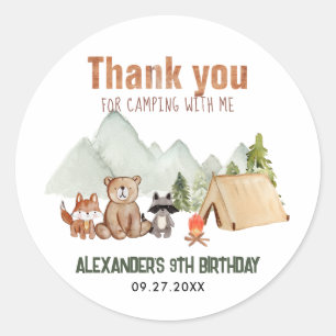Woodland Happy Camper Camping Birthday Thank You Classic Round Sticker