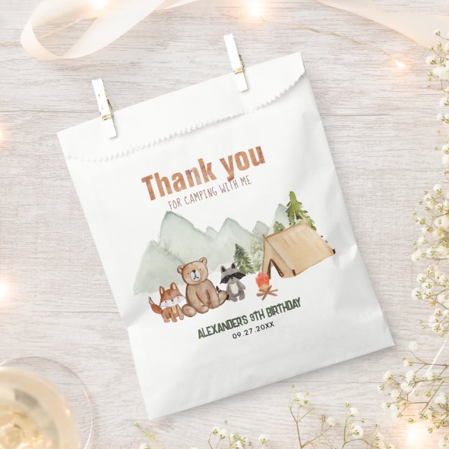 Woodland Happy Camper Camping Birthday Thank You Favour Bags (Clipped)