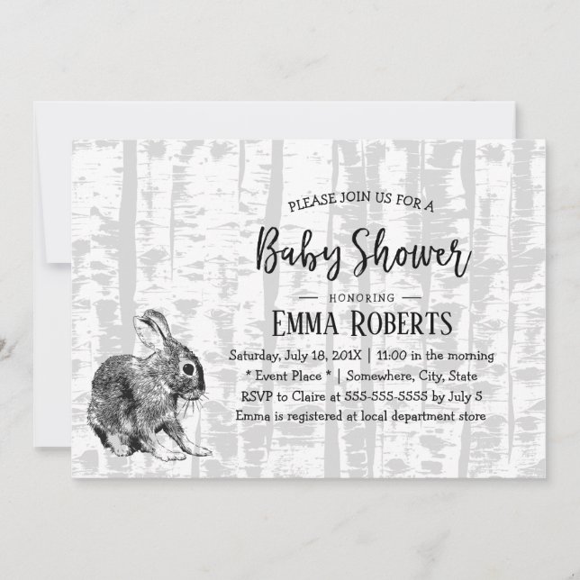 Woodland Hare Birch Trees Baby Shower Invitation (Front)