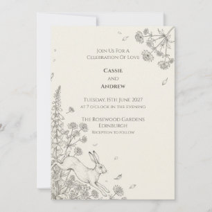Woodland Hare Botanical Wedding Invitation