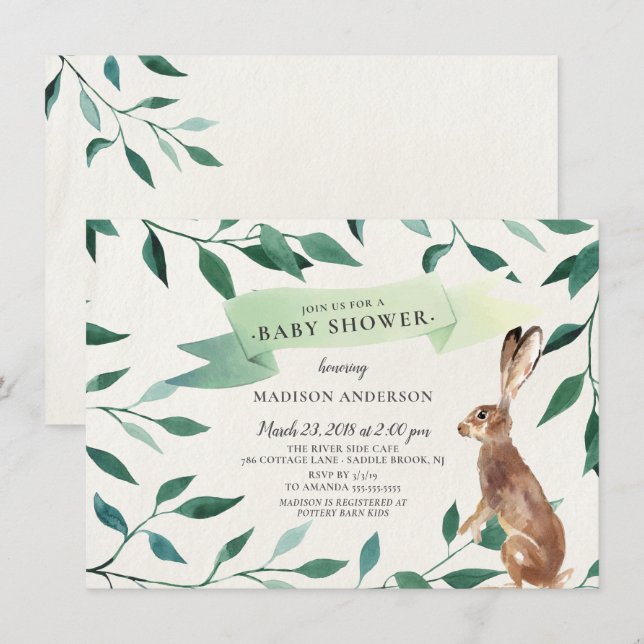 Woodland Hare Neutral Baby Shower Invitation (Front/Back)