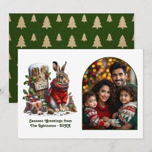 Woodland Hare Rustic Forest Cosy Christmas Photo Holiday Card