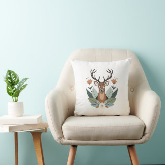 Woodland Harmony – Boho Deer Botanical Illustratio Cushion