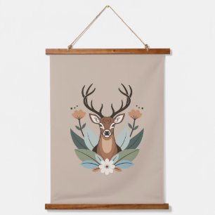 Woodland Harmony – Boho Deer Botanical Illustratio Hanging Tapestry