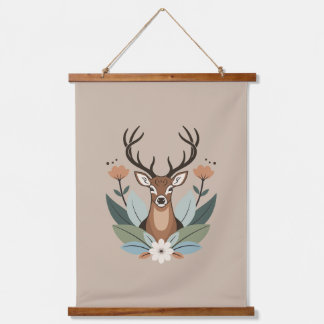Woodland Harmony – Boho Deer Botanical Illustratio Hanging Tapestry
