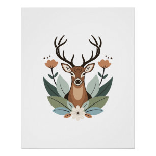 Woodland Harmony – Boho Deer Botanical Illustratio Poster