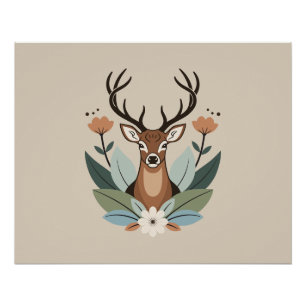 Woodland Harmony – Boho Deer Botanical Illustratio Poster