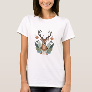 Woodland Harmony – Boho Deer Botanical Illustratio T-Shirt