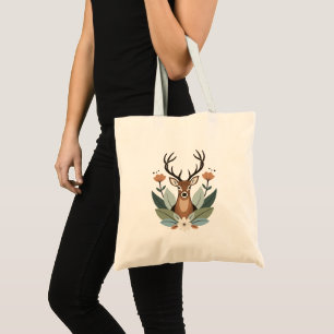 Woodland Harmony – Boho Deer Botanical Illustratio Tote Bag