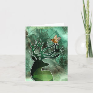 Woodland Harmony Buck with a Hawk Wildlife Note Card